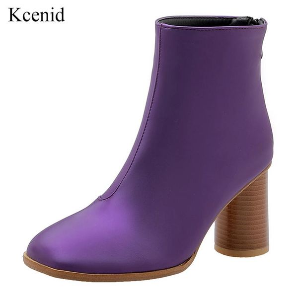 

boots kcenid high heels purple women plus size 32-48 round heel ladies shoes zipper ankle autumn winter warm, Black
