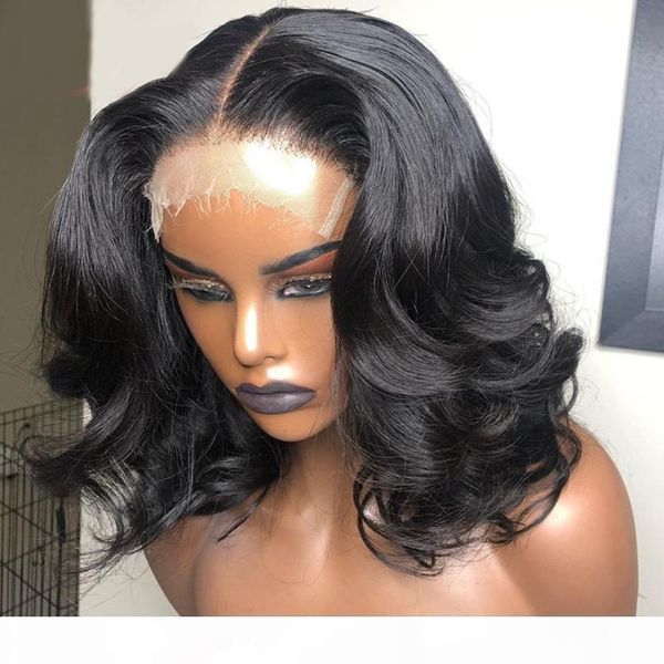 

body wave short bob wig 5x5 silk lace front human hair wig brazilian hair wave short lace frontal wigs for black women, Black;brown