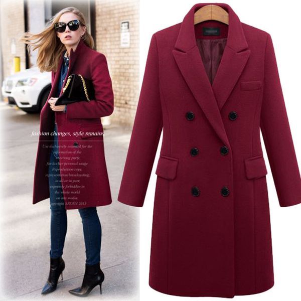 

european and american big brand autumn and winter clothing new womens cross-border large size slimming mid-length woolen coat thick woolen c, Black;brown