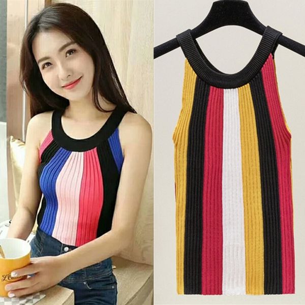 

7kurd 2020 summer color halter striped for women's opsling hort slim fit bottom knittedshoulder suspender jacket fashion extrq e, White;black