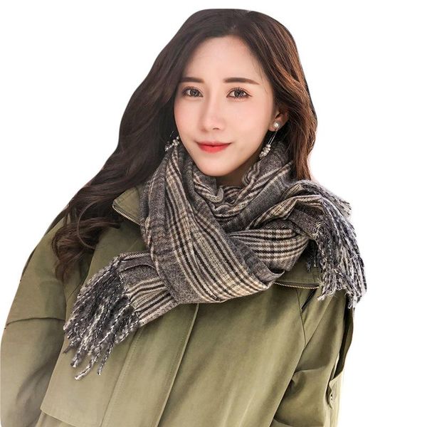 

2021 new autumn and winter plaid scarf warm thick shawl temperament tassels all-match scarf men and women celebrity inspired, Blue;gray