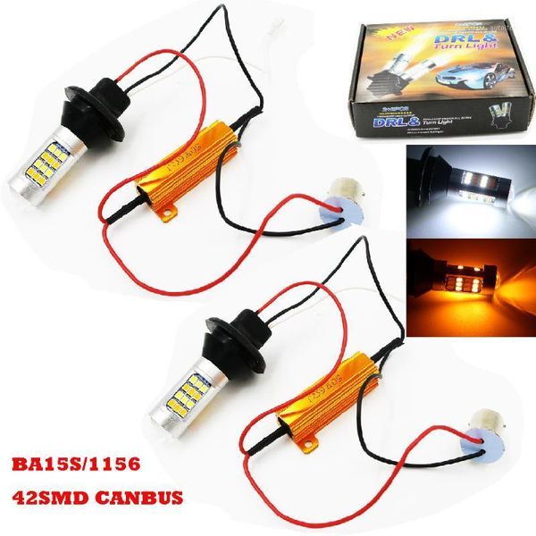 

ysy 1set s25 1156 ba15s p21w dual color 42smd 2835 white/amber led bulbs front turning lights signal drl error canbus1