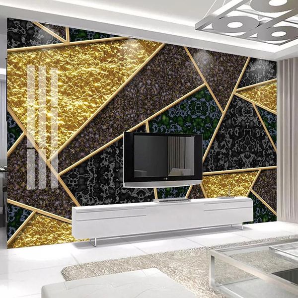 

custom p 3d geometric golden lines marble pattern tv background wall mural creative art living room bedroom wallpaper murals