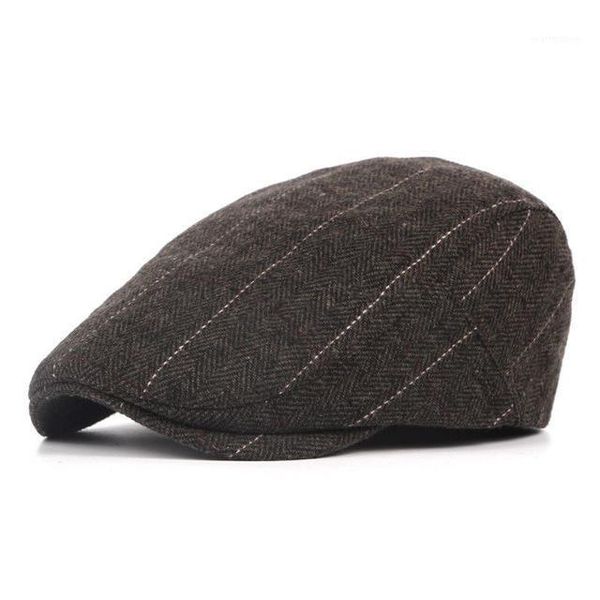 

2020 spring winter men classic vintage striped beret cap hats berets british western style wool advanced flat ivy cap gatsby1, Blue;gray