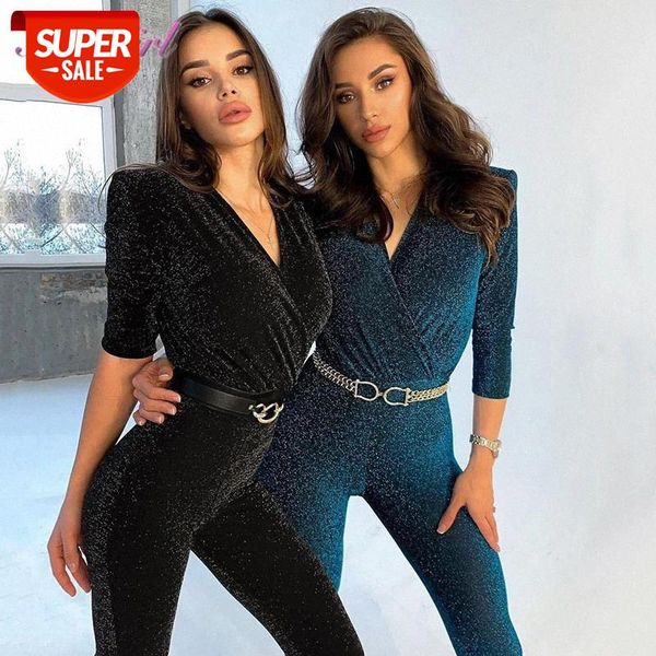 

sequin short sleeve deep v neck skinny jumpsuit women solid glitter night party club romper active outfit overalls playsuit #zr74, Black;white