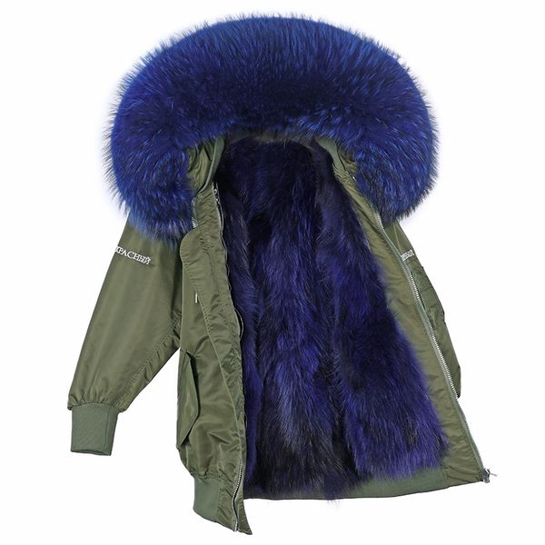 

fashion 2021 new natural women's clothing fur great raccoon lining female winter jacket embroidered coat park 1 zppd, Black