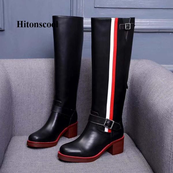 

boots 2021 women genuine leather high heels platform black long botas mujer big size 35-40