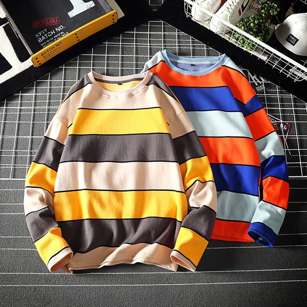 

2021 new korean harajuku men striped swearshirts hip hop oversize man hoodies autumn cotton warm black sweatshirts pjz2