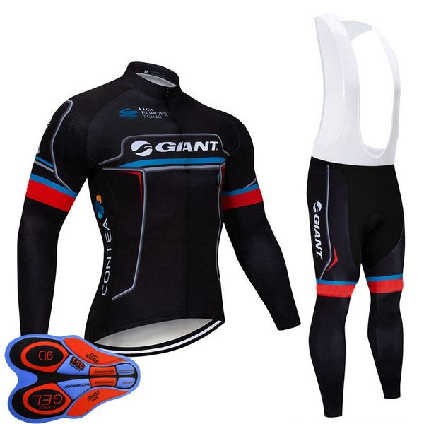 

giant team bike cycling jersey long sleeve 9d gel pad bib pants set spring/autum mens racing clothing sport uniform bicycle outfits s122809, Black;red
