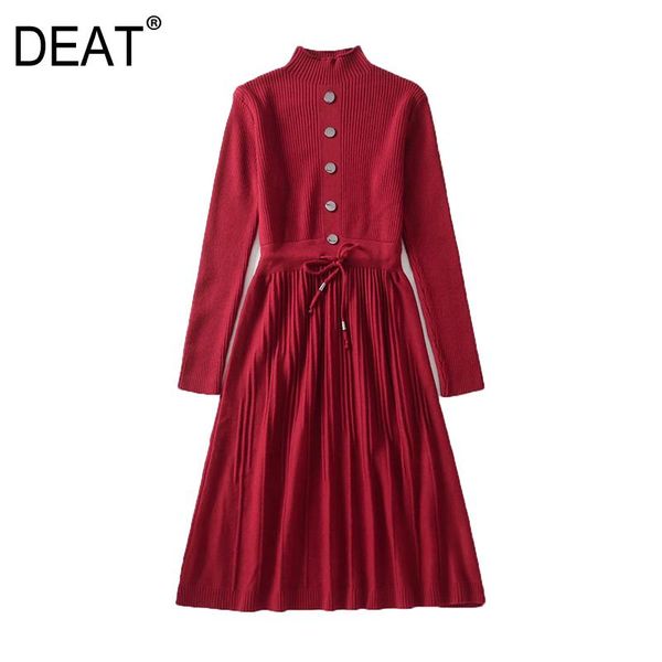 

deat] 2020 spring autumn new fashion stand-up collar high waist knitting long sleeve solid color a-line women dress 13u819, Black;gray
