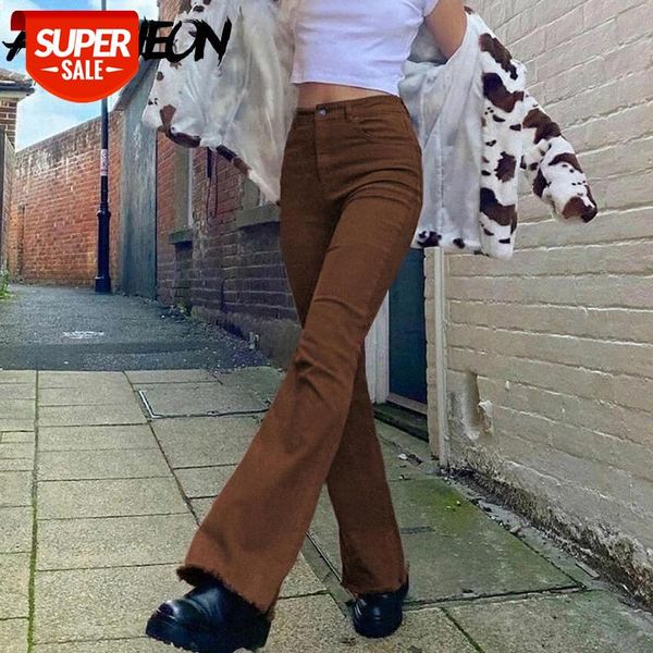 

allneon indie aesthetics slim brown flare jeans y2k vintage solid high waist moms pants 90s fashion denim trousers e-girl outfit #ee8y, Black;white