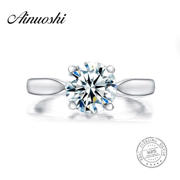 

ainuoshi luxury 2 carat round cut sona solitaire ring women wedding 925 sterling silver engagement band micro pave bridal ring y200106, Slivery;golden