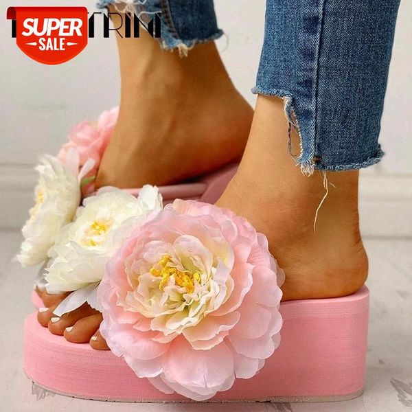 

ribetrini fashion holiday beach shoes new arrival ins sweet flowers platform women slides 2020 casual wedges slides #mk0o, Black