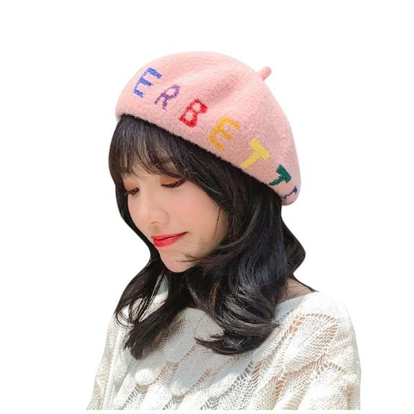 

berets autumn beret hats women girl female vintage winter for letter print caps fashion flat chapeau femme, Blue;gray
