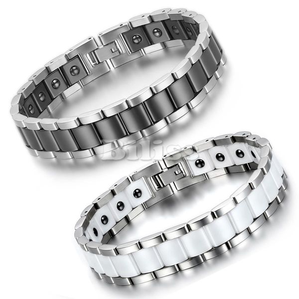 

black/white ceramic bracelet magnetic stone therapy health stainless steel bracelets men's jewelry 20.5*13 mm pulseras hombre 200928
