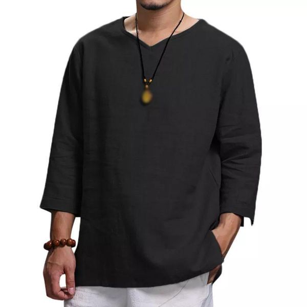 

summer men's cotton tees fashion solid color t-shirt casual loose short sleeve solid color buttons tee shirt, White;black