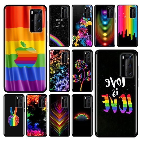

gay lesbian lgbt rainbow case for huawei p20 p40 lite e p30 pro p10 p smart z plus 2019 black silicone phone shell cover
