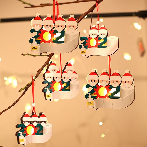 

2020 quarantine christmas ornament glowing christmas tree decoration wooden lucky family of 1 to 5 customize christmas pendant