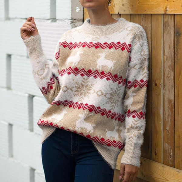 

2019 autumn and winter pullover jumper striped mohair oversized christmas sweater women elk long neck plus size knitted sweater1, White;black