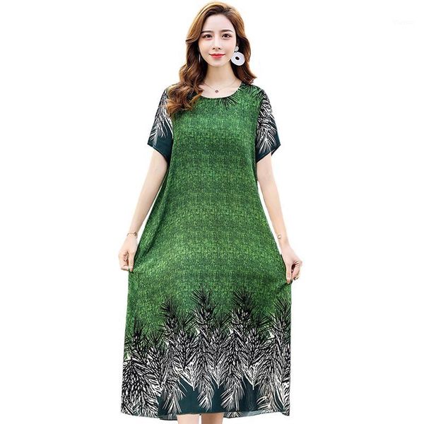 

2020 summer vintage dress women plus size 5xl casual floral print boho loose short sleeve women dress sundress long1, White;black