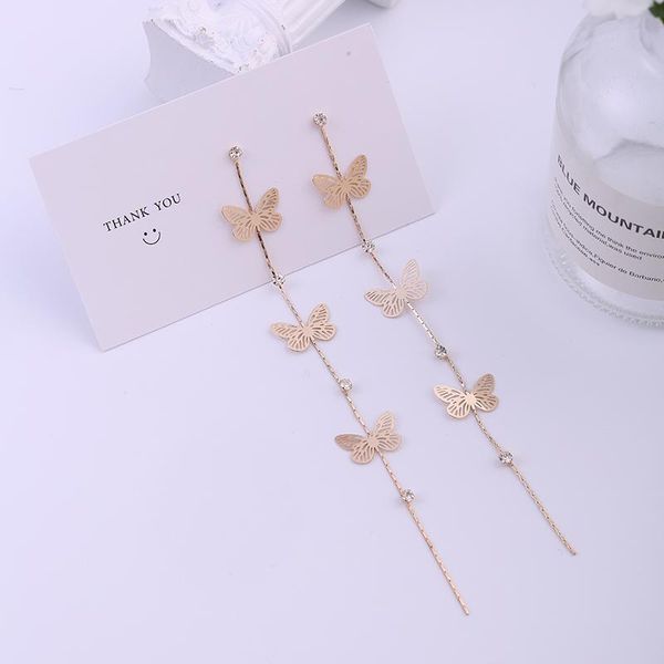 

retro gold butterfly tassel long earrings for women christmas gift korean trend fashion jewelry accessories wedding designer, Golden;silver