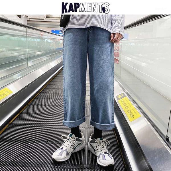 

kapments vintage solid baggy jeans for men 2020 mens streetwear harajuku high waist loose denim pants male 2 colors jeans pants1, Blue