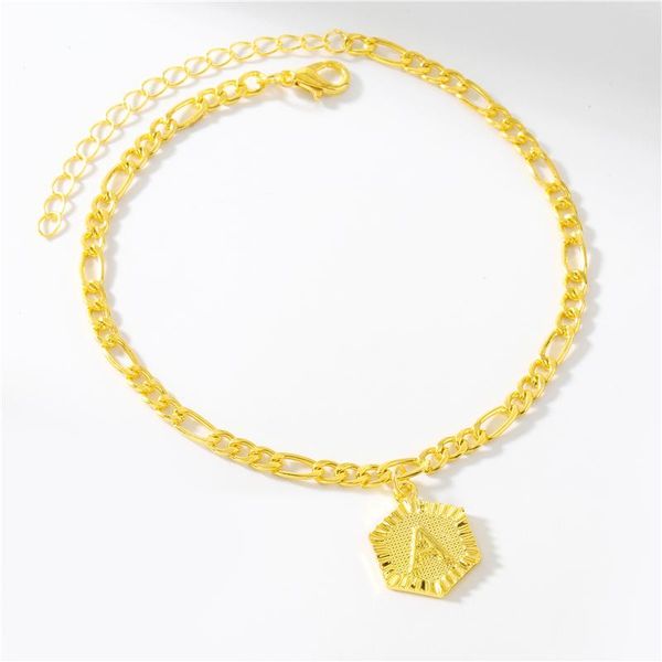 

a z initial letter anklet for women gold plated anklets 21cm 10cm extender gold chain alphabet foot accessories jewelry swy jllzaj, Red;blue