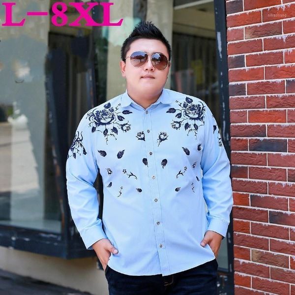 

plus size 8xl 7xl 6xl floral printed men casual shirts classic men dress shirt men's long sleeve brand new fashion spring shirts1, White;black