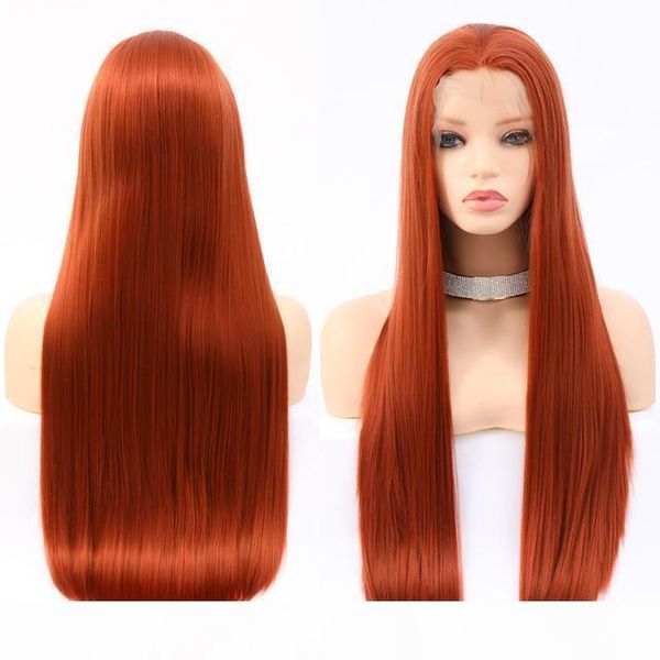 

дешевые парики из синтетических волос cosplay жаропрочных шелковистого прямых оранжевого парик шнурок фронтальных синтетический волос парик, Black;brown