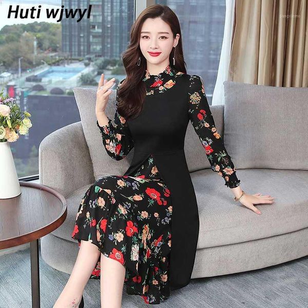 

4xl plus size autumn winter vintage black dress 2020 korean long sleeve casual office dress elegant women party bodycon vestidos1, Black;gray