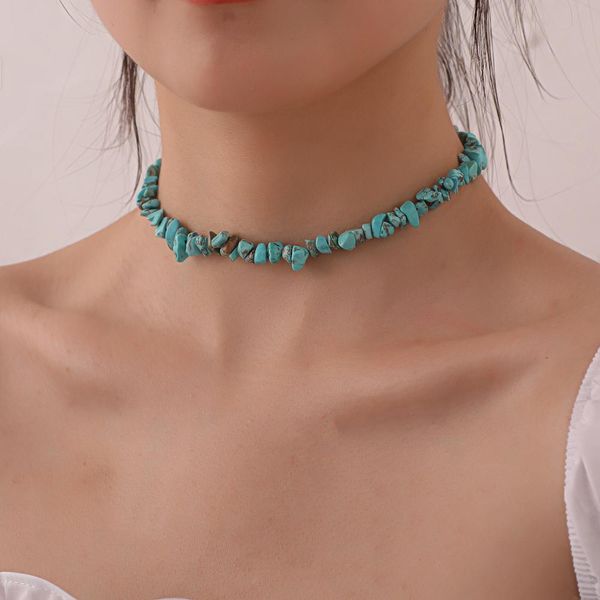 

bohemia natural stone beads collares handmade chain necklace/chocker jewelry for womem, Golden;silver