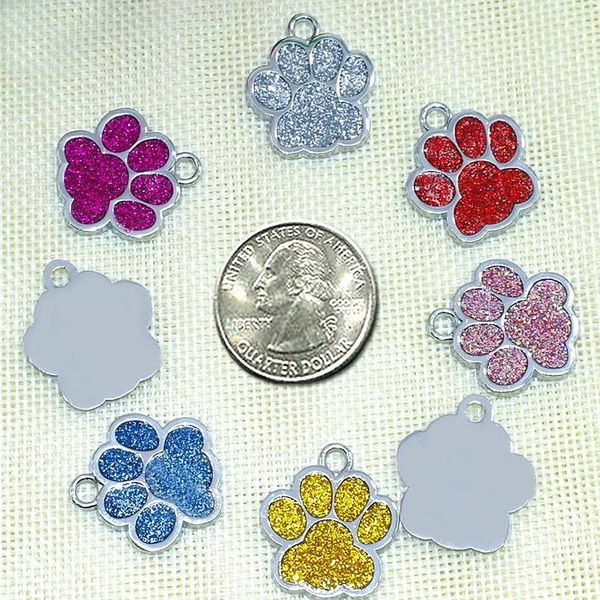 

6pcs/lot glitter paw pet id tags custom engraved personalized for dog & cat wmthjq
