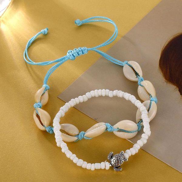 

iparam summer ocean beach anklet bohemian retro shell turtle beaded handmade anklet & bracelet 2019 new leg jewe qylgbc, Red;blue