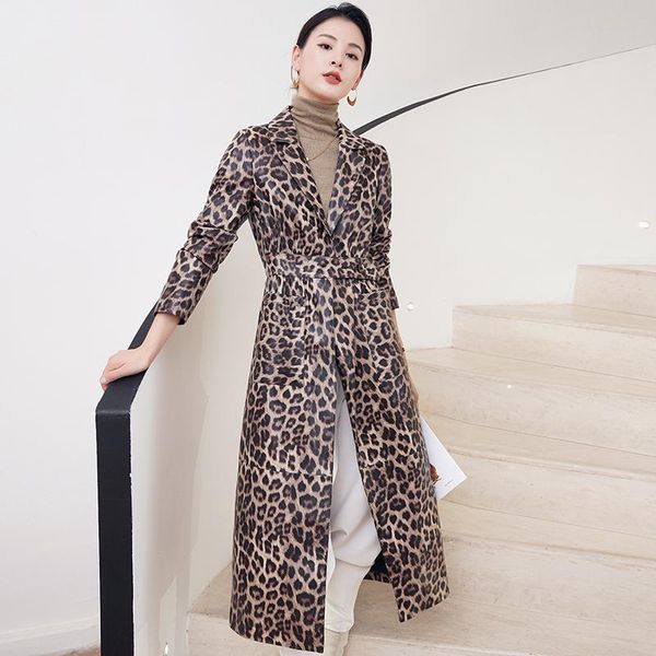 

women's leather & faux 2021 genuine jacket women long sheepskin coat female leopard clothes spring autumn mujer chaqueta pph339, Black