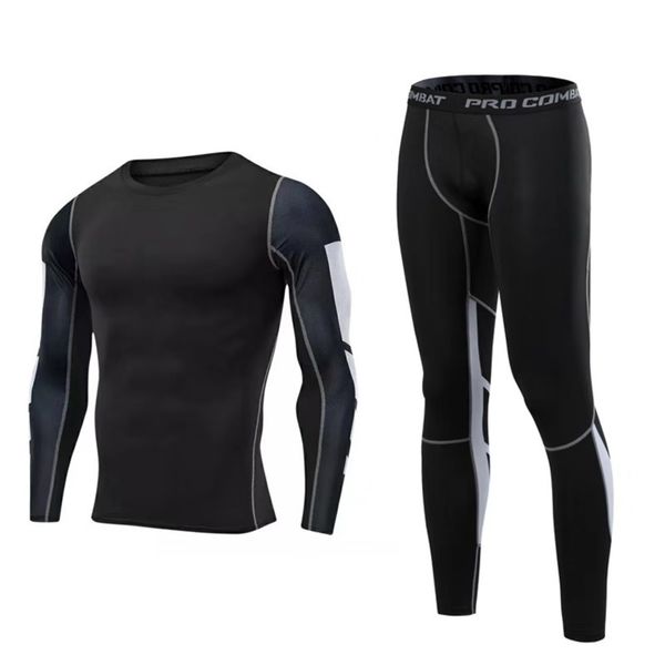 

sleeve men's gym sports tights long pants quick drying clothes basketball training fitness suit, Gray