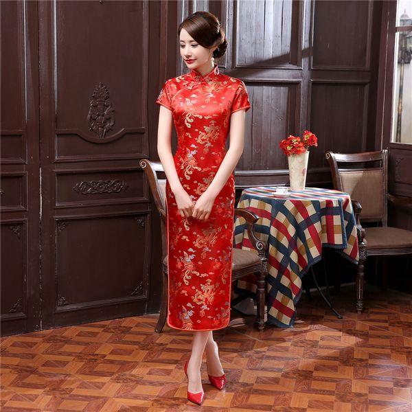 17 colori costumi tradizionali cinesi donne vestito aderente aderente Cheongsam vestito di linguetta DragonPhoenix stampa vestito diviso Kimono sexy LJ200827