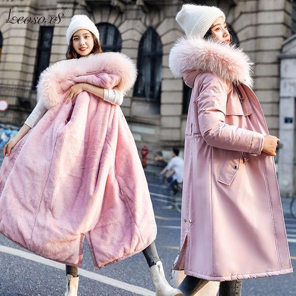 

2020 new long women winter jacket fashion winter coat women thick down cotton parkas warm fur liner outwear hooded female jacket, Black