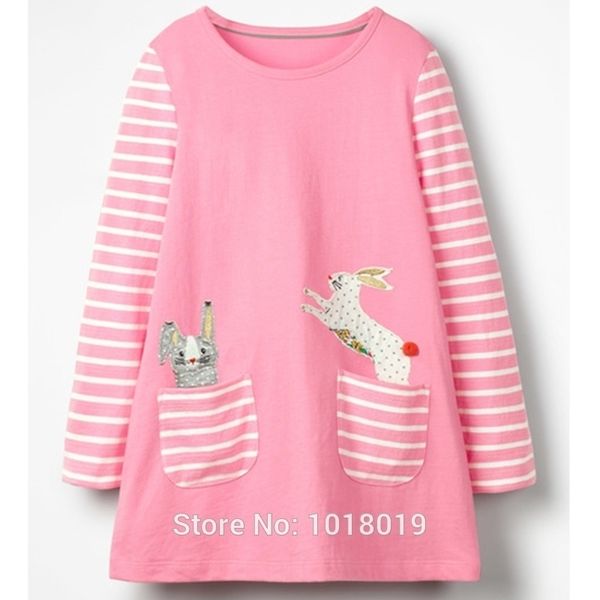 

rabbit 100% combed cotton baby girl clothes infant dress casual kids dress long sleeve one-piece dresses for girls brand lj200921, Red;yellow