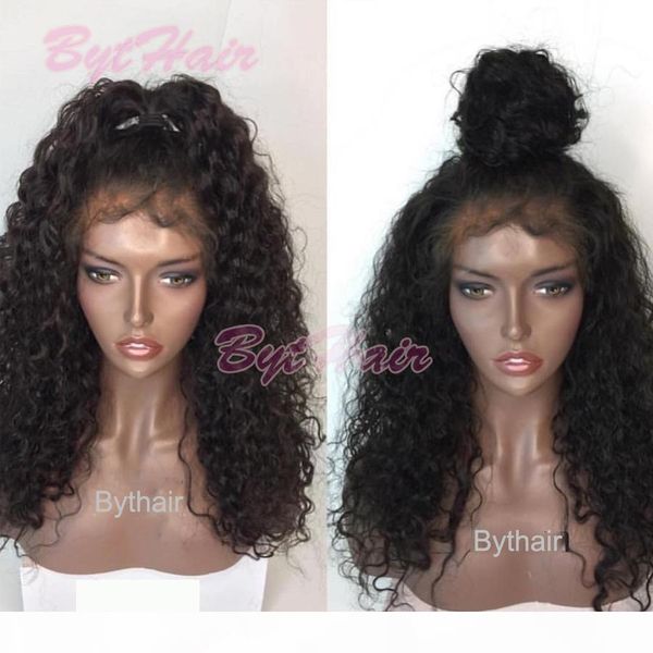 

bythair natural wavy glueless full lace wigs water wave for women brazilian virgin hair lace front human hair wigs fast shipping, Black;brown