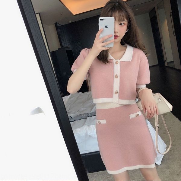 

63bpt net summ small herenew comestemperament suit sweet short knitting sleeve skirt two piece hongxiaoxiang is fragrance temperament set 20, Gray