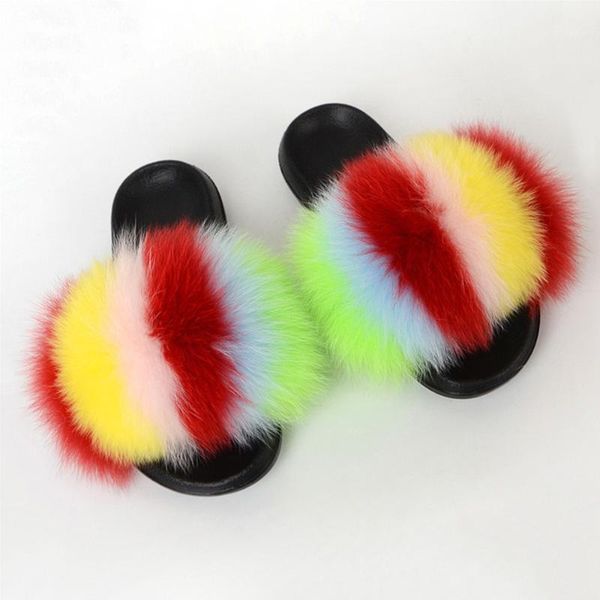 

slippers women's winter plush open toe real hair sandals woman fur slides fluffy fury shoes female flip flops1, Black