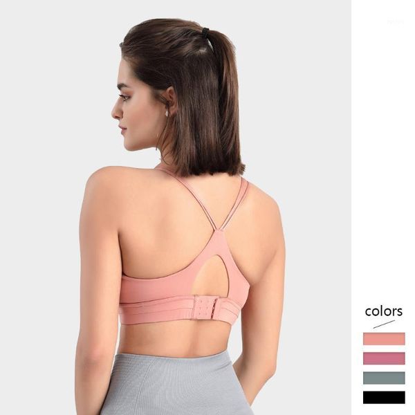 

women sports bra wire cross back pull up bralette with buckles for gym workout female padded tank comfortable1, Red;black