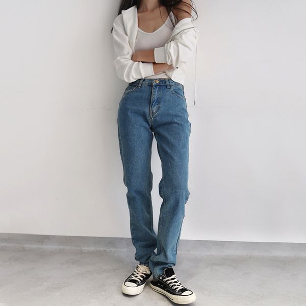 

women high rise light wash straight leg relaxed fit jeans casual denim pants, Black