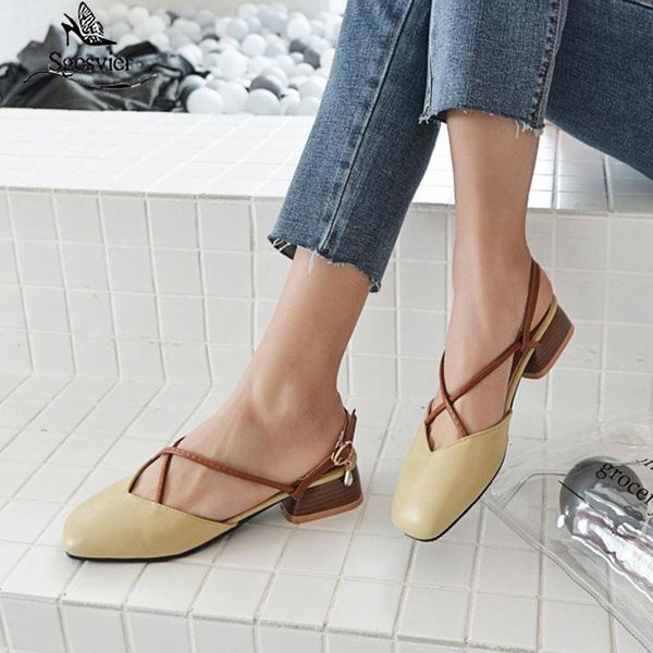 

dress shoes sgesvier women's summer sandals slippers fashion buckle flip flops square toe thick heel woman plus size 32-46 b123, Black