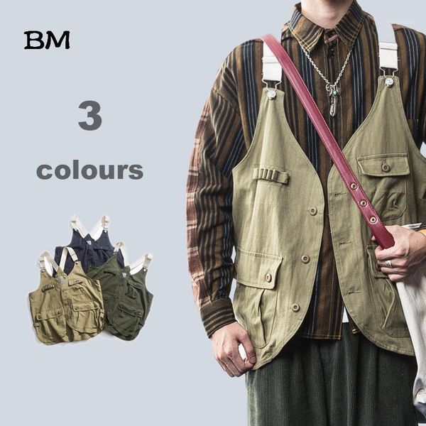 

fashions korean style vest men streetwear hip hop sleeveless jacket tooling multi-pocket tactical coat1, Black;white