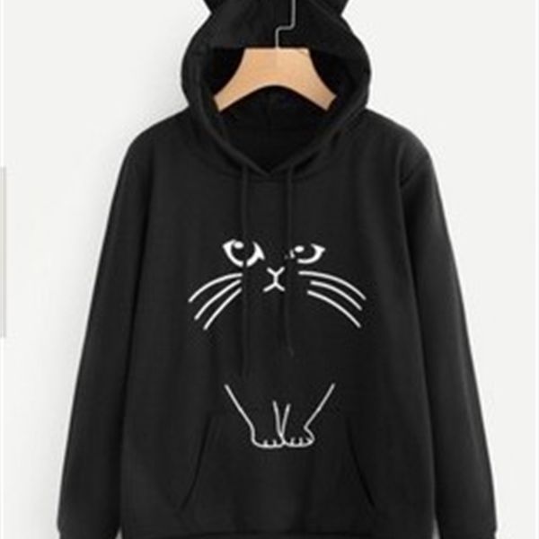 

selling cat ear printed hooded women's sweater 2021 fashion black friday ywfs