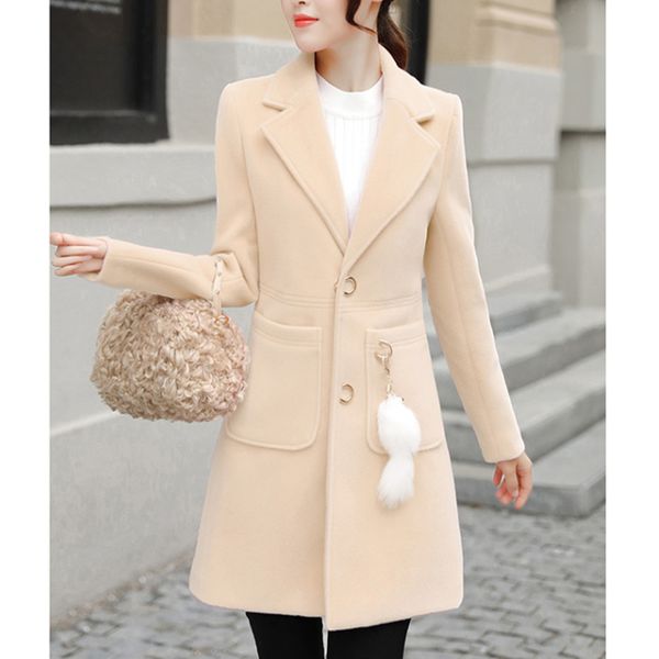 

2021 spring autumn women's new single-breasted was thin and slim solid color woolen coat female z40, Black