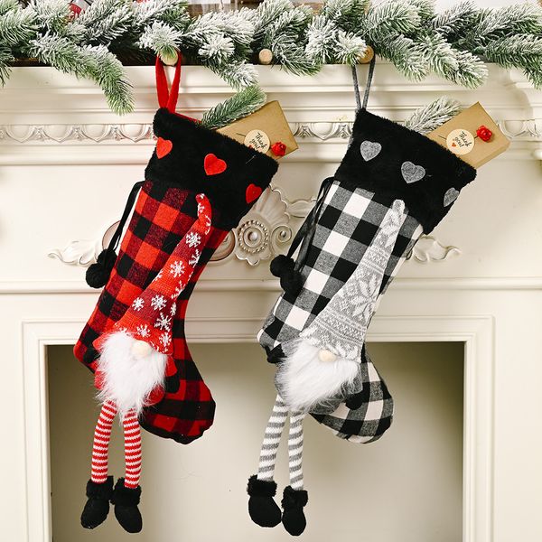 

snowman christmas stockings burlap plaid style snowflake santa reindeer plush faux fur cuff xmas decor ewf1687 ioji