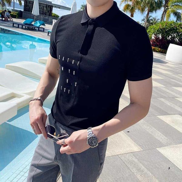 

men's polos fashion 2021 summer men shirt casual brand slim fit short sleeve simple breathable letter homme 3xl1, White;black