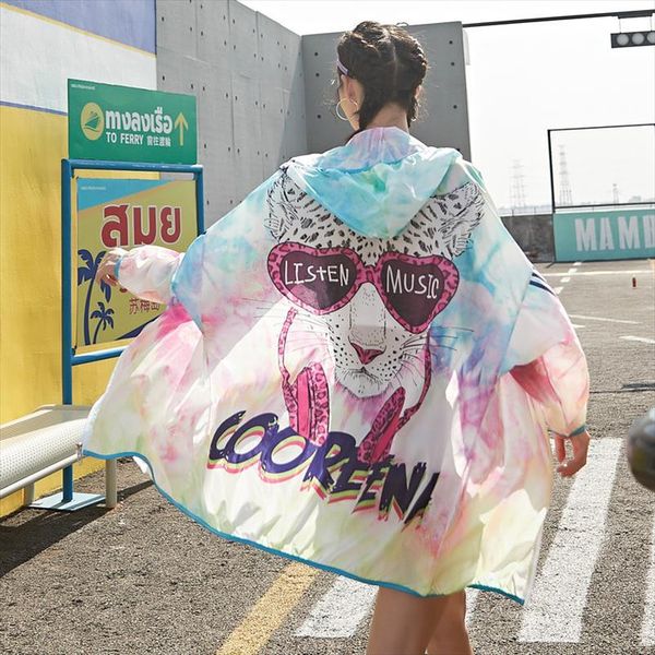 

sun proof sport jacket women plus size loose hooded coat summer 2020 super thin animal leopard macaron colourful clothing, Black;brown